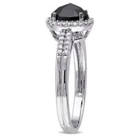 Midnight Black Womens 1 CT. T.W. Mined Diamond 14K White Gold Oval Side Stone Halo Engagement Ring