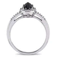 Midnight Black Womens 1 CT. T.W. Mined Diamond 14K White Gold Oval Side Stone Halo Engagement Ring