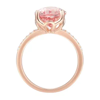 Womens Simulated Pink Morganite 10K Rose Gold Pear Cocktail Ring