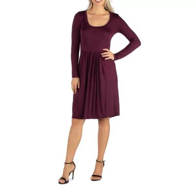 24/7 Comfort Apparel Pleated Long Sleeve Dress