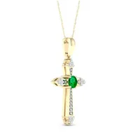Womens Diamond Accent Genuine Green Emerald 10K Gold Cross Pendant Necklace