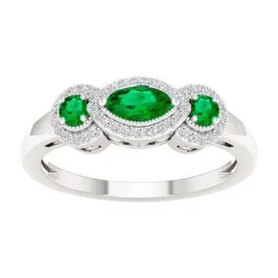 Womens 1/8 CT. T.W. Genuine Green Emerald 10K Gold 3-Stone Cocktail Ring