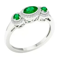 Womens 1/8 CT. T.W. Genuine Green Emerald 10K Gold 3-Stone Cocktail Ring