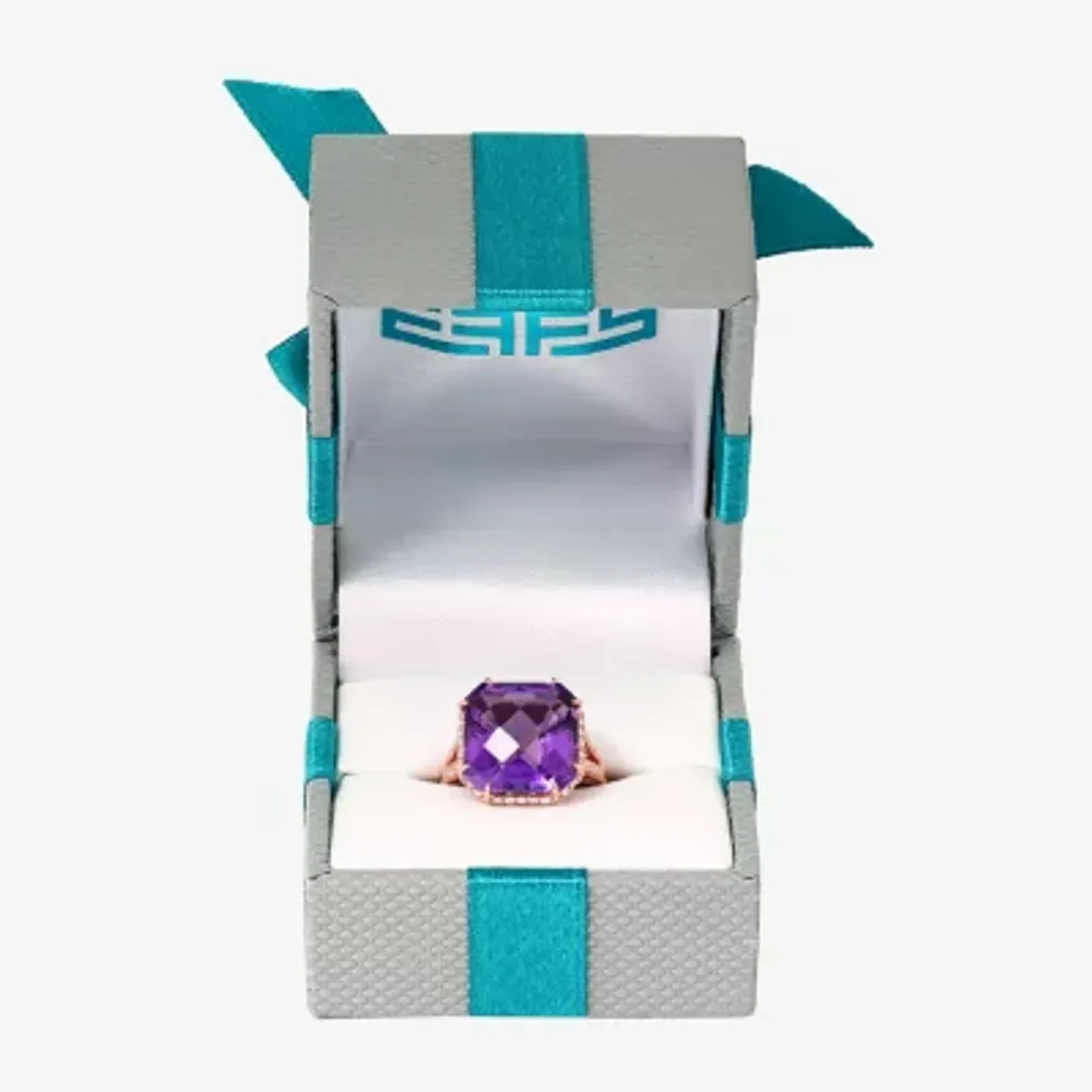 Effy Womens 1/5 CT. T.W. Diamond & Genuine Purple Amethyst 14K Rose Gold Cocktail Ring