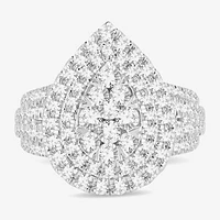 Signature By Modern Bride Womens 2 CT. T.W. Natural White Diamond 10K Gold Pear Side Stone Halo Engagement Ring