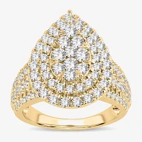 Signature By Modern Bride Womens 2 CT. T.W. Natural White Diamond 10K Gold Pear Side Stone Halo Engagement Ring