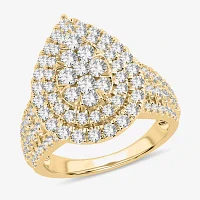 Signature By Modern Bride Womens 2 CT. T.W. Natural White Diamond 10K Gold Pear Side Stone Halo Engagement Ring