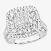 Signature By Modern Bride Womens /2 CT. T.W. Mined White Diamond 10K Gold Cushion Side Stone Halo Engagement Ring