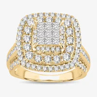 Signature By Modern Bride Womens /2 CT. T.W. Natural White Diamond 10K Gold Cushion Side Stone Halo Engagement Ring