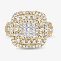 Signature By Modern Bride Womens /2 CT. T.W. Natural White Diamond 10K Gold Cushion Side Stone Halo Engagement Ring