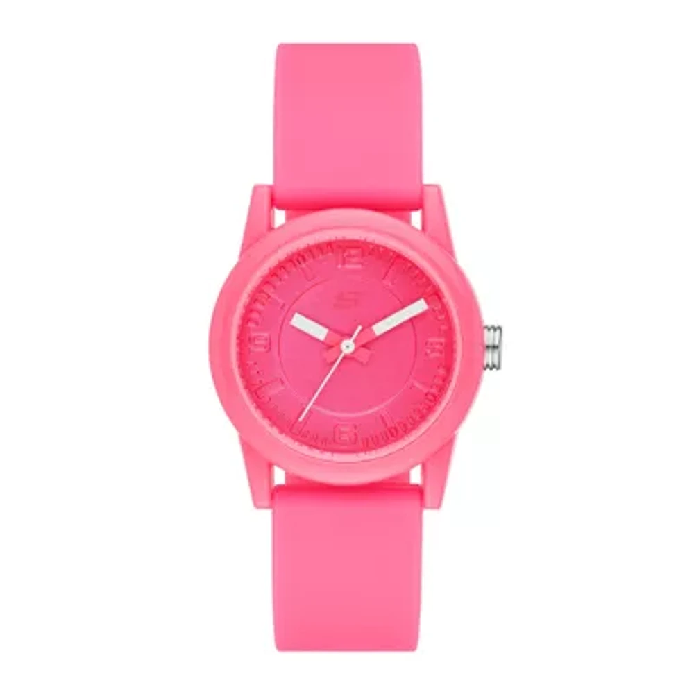 Skechers® Womens Neon Pink Dial Pink Silicone Strap Analog Watch