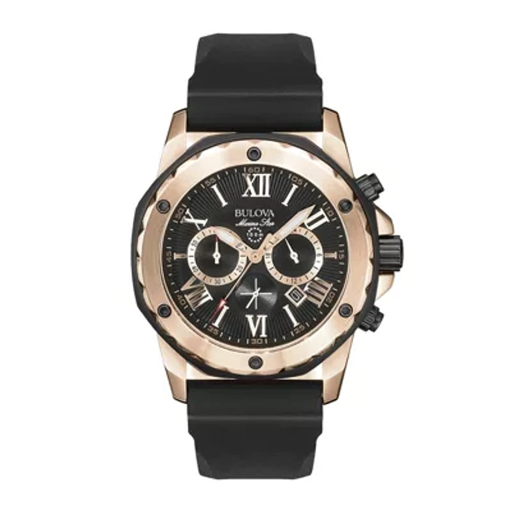 Bulova Marine Star Mens Chronograph Black Strap Watch 98b104