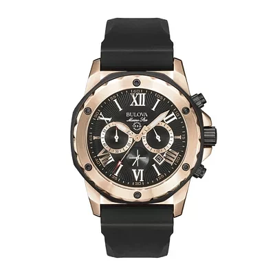 Bulova Marine Star Mens Chronograph Black Strap Watch 98b104