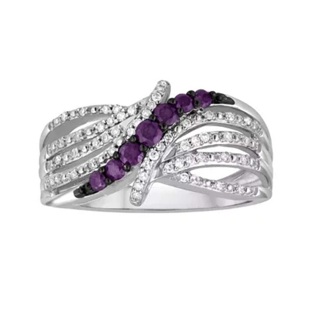 LIMITED QUANTITIES 3/8 CT. T.W. White and Color-Enhanced Purple Diamond Bypass Ring