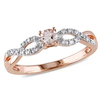 Genuine Morganite and Diamond Crisscross Ring