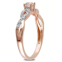 Genuine Morganite and Diamond Crisscross Ring