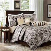 Madison Park Wellington 6-Pc Jacquard Quilt Set With Throw Pillows