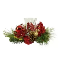 18'' Pine Sprigs and Glittered Berries Christmas Hurricane Candle Holder