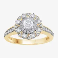 Womens 1 CT. T.W. Natural White Diamond 14K Gold Round Side Stone Halo Engagement Ring