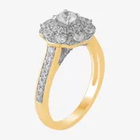 Womens 1 CT. T.W. Natural White Diamond 14K Gold Round Side Stone Halo Engagement Ring