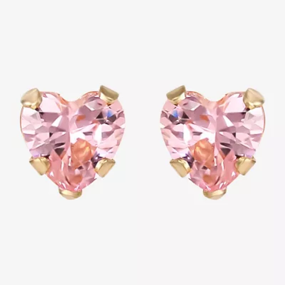 Girls Pink Cubic Zirconia Heart Earrings
