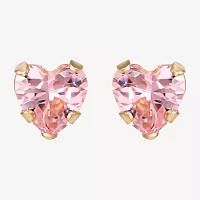 Girls Pink Cubic Zirconia Heart Earrings