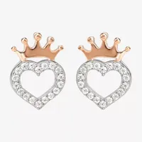 Disney Collection White Cubic Zirconia 14K Rose Gold Over Silver 11mm Princess Stud Earrings