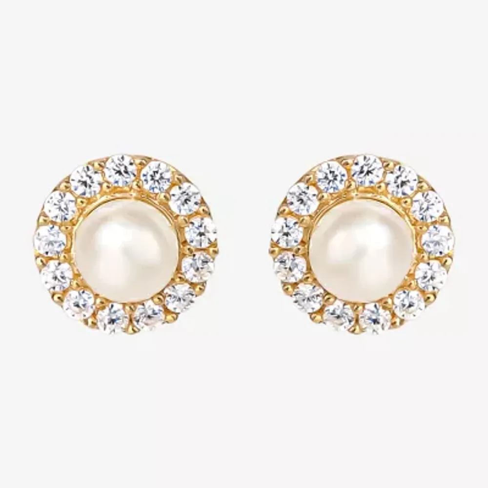 White Cubic Zirconia 14K Gold 5.5mm Stud Earrings