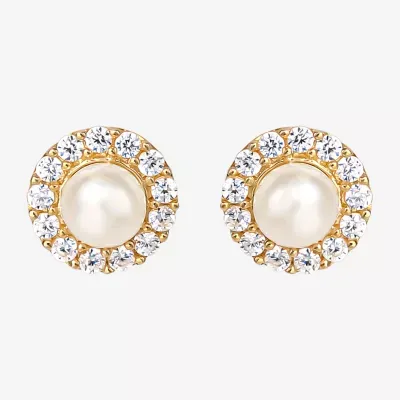White Cubic Zirconia 14K Gold 5.5mm Stud Earrings
