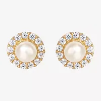 White Cubic Zirconia 14K Gold 5.5mm Stud Earrings