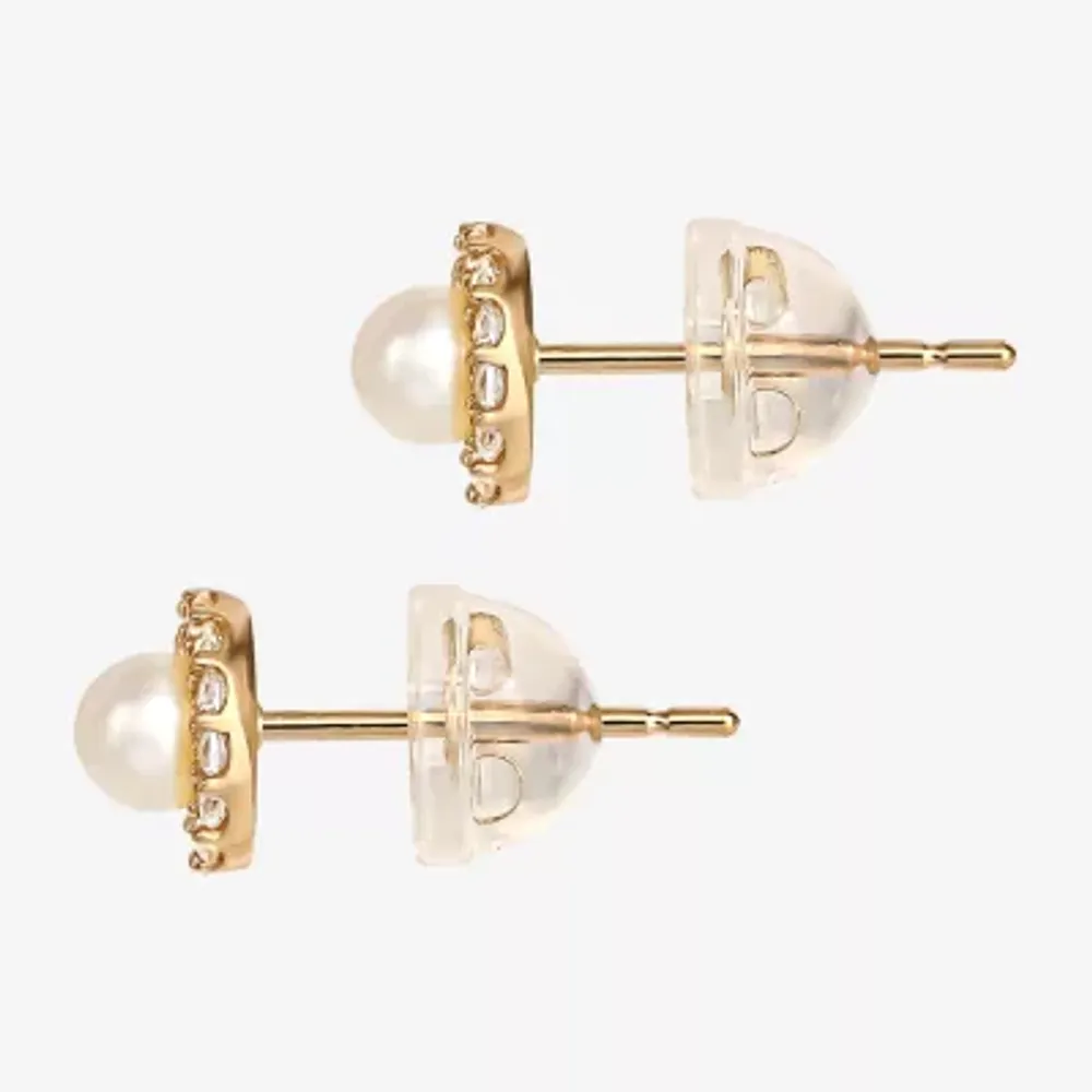 White Cubic Zirconia 14K Gold 5.5mm Stud Earrings