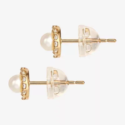 White Cubic Zirconia 14K Gold 5.5mm Stud Earrings