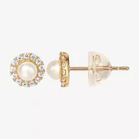 White Cubic Zirconia 14K Gold 5.5mm Stud Earrings