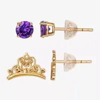 Disney Collection Purple Cubic Zirconia 14K Gold Over Silver Princess 2 Pair Earring Set