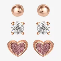 White Cubic Zirconia 14K Gold Over Silver Heart 3 Pair Earring Set