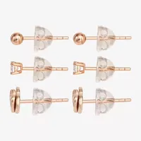 White Cubic Zirconia 14K Gold Over Silver Heart 3 Pair Earring Set