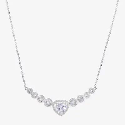 Sparkle Allure Cubic Zirconia Pure Silver Over Brass 16 Inch Link Heart Pendant Necklace