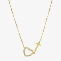 Sparkle Allure Cubic Zirconia 14K Gold Over Brass 16 Inch Link Cross Heart Pendant Necklace