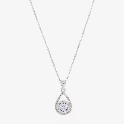 Sparkle Allure Cubic Zirconia Pure Silver Over Brass 16 Inch Link Pear Pendant Necklace