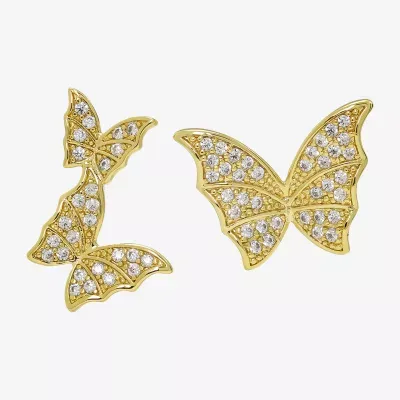 Sparkle Allure Cubic Zirconia 14K Gold Over Brass 20mm Butterfly Stud Earrings