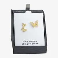 Sparkle Allure Cubic Zirconia 14K Gold Over Brass 20mm Butterfly Stud Earrings