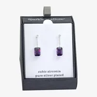 Sparkle Allure Cubic Zirconia Pure Silver Over Brass Rectangular Drop Earrings