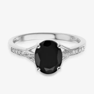 Womens Diamond Accent Genuine Black Onyx Sterling Silver Cocktail Ring