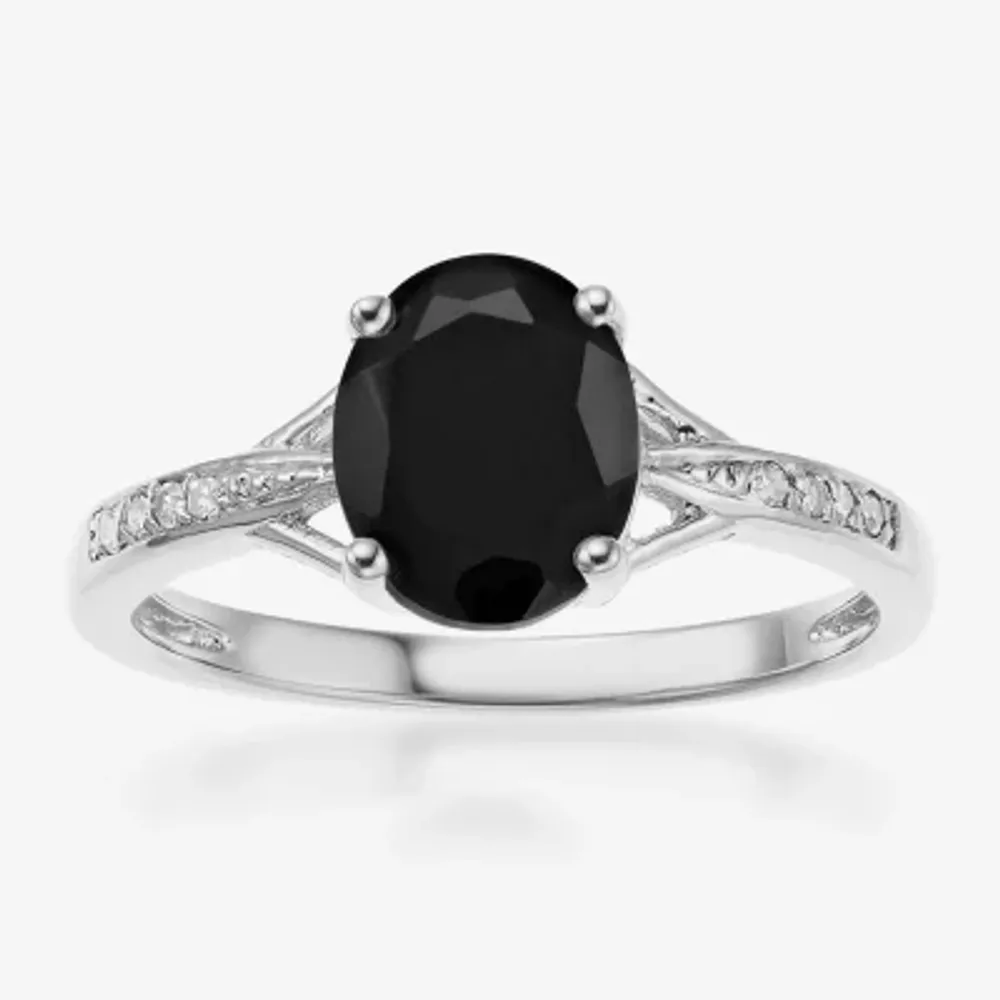 Womens Diamond Accent Genuine Black Onyx Sterling Silver Cocktail Ring