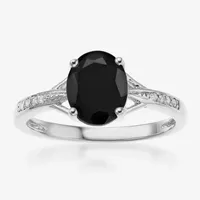 Womens Diamond Accent Genuine Black Onyx Sterling Silver Cocktail Ring