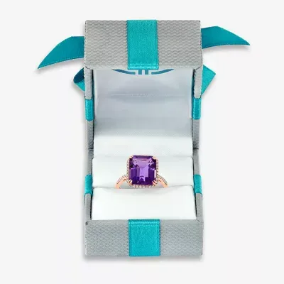 Effy  Womens Diamond Accent Genuine Purple Amethyst 14K Rose Gold Halo Cocktail Ring