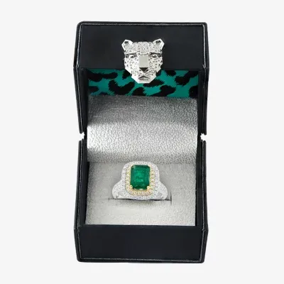Effy  Womens 1/5 CT. T.W. Diamond & Genuine Green Emerald 14K Gold Cocktail Ring