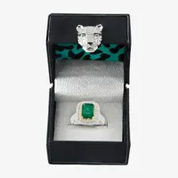 Effy  Womens 1/5 CT. T.W. Diamond & Genuine Green Emerald 14K Gold Cocktail Ring