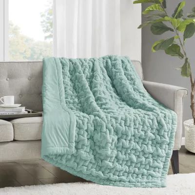 Madison Park Ruched Fur Throw