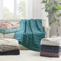 Madison Park Ruched Fur Throw